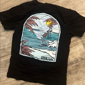 O'Neill Black Tee with Teal Surf Skeleton Graphic
